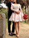 Exclusive A-line Square Neckline Tulle Short/Mini Appliques Lace Long Sleeve Short Prom Dresses #Milly020103486