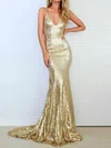 Mermaid V-neck Backless Sparkly Sequin Prom Dresses #Milly020103494
