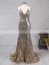Trumpet/Mermaid V-neck Sequined Sweep Train Prom Dresses #Milly020103494