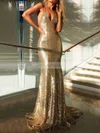 Trumpet/Mermaid V-neck Sequined Sweep Train Prom Dresses #Milly020103494