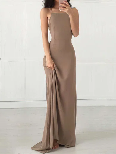 Sheath/Column Square Neck Floor-length Chiffon Prom Dresses #Milly020103498