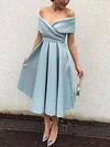 A-line Off-the-shoulder Satin Tea-length Ruffles Vintage Short Prom Dresses #Milly020103513