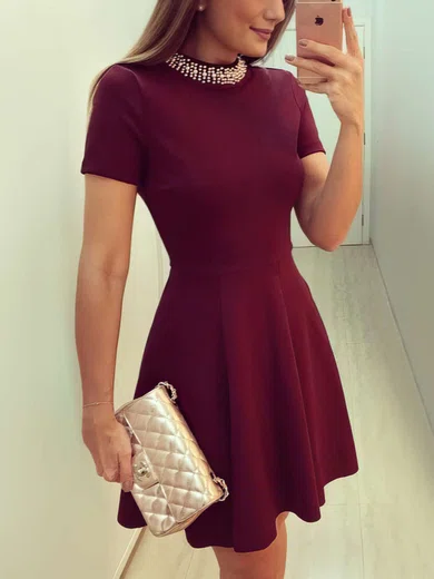 Burgundy Open Back High Neck Homecoming Dresses #Milly020103523