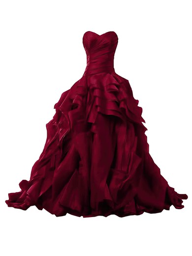 Ball Gown Sweetheart Organza Sweep Train Ruffles Burgundy Original Prom Dresses #Milly020103541