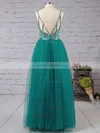 A-line V-neck Tulle Floor-length Beading Prom Dresses #Milly020103544