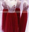 A-line V-neck Tulle Floor-length Beading Prom Dresses #Milly020103544