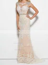 Trumpet/Mermaid Scoop Neck Tulle Sweep Train Beading Prom Dresses #Milly020103546