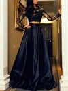 A-line Scoop Neck Satin Floor-length Appliques Lace Prom Dresses Sale #sale020103569