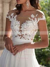 A-line Scoop Neck Chiffon Sweep Train Appliques Lace Prom Dresses #Milly020103578