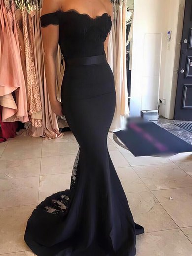 Trumpet/Mermaid Off-the-shoulder Stretch Crepe Sweep Train Beading Prom Dresses #Milly020103589