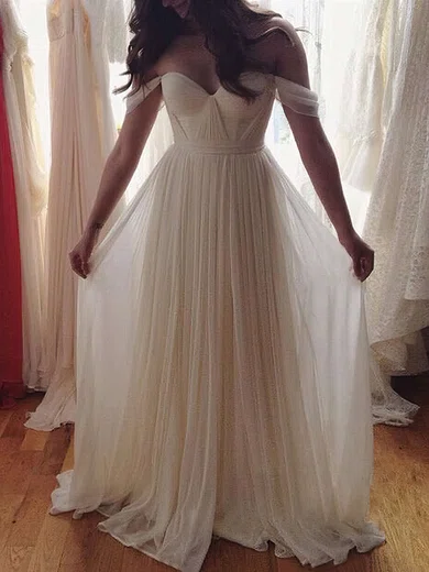 A-line Off-the-shoulder Chiffon Floor-length Ruffles Prom Dresses #Milly020103599