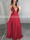 A-line V-neck Tulle Sequined Floor-length Split Front Prom Dresses #Milly020103637