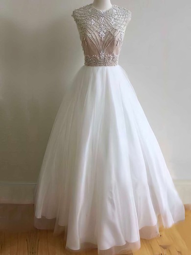 Ball Gown Scoop Neck Tulle Floor-length Beading Prom Dresses #Milly020103640