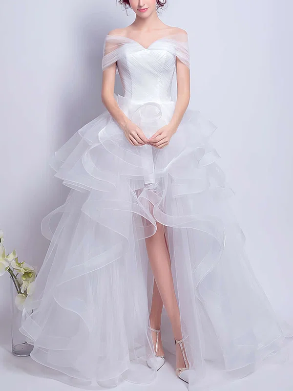 Ball Gown Off-the-shoulder Organza Asymmetrical Wedding Dresses With Tiered #Milly00022801