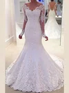 Trumpet/Mermaid Off-the-shoulder Tulle Sweep Train Wedding Dresses With Appliques Lace #Milly00022803