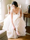 A-line V-neck Chiffon Tulle Sweep Train Pick-Ups Cap Straps Fashion Wedding Dresses #Milly00022812