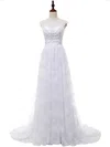 A-line Sweetheart Lace Sweep Train Wedding Dresses With Appliques Lace #Milly00022813