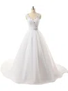 Ball Gown V-neck Organza Court Train Wedding Dresses With Beading #Milly00022815