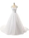 Ball Gown V-neck Organza Court Train Beading Inexpensive Wedding Dresses #Milly00022815