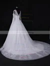 Ball Gown Scoop Neck Tulle Court Train Appliques Lace White Long Sleeve Discounted Wedding Dresses #Milly00022818