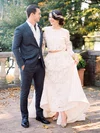 Latest A-line Scoop Neck Lace Sweep Train Appliques Lace 3/4 Sleeve Two Piece Wedding Dresses #Milly00022820
