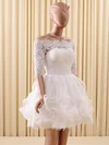 Cute A-line Off-the-shoulder Organza Tulle Short/Mini Appliques Lace 1/2 Sleeve Wedding Dresses #Milly00022822