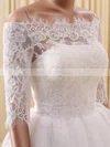 Cute A-line Off-the-shoulder Organza Tulle Short/Mini Appliques Lace 1/2 Sleeve Wedding Dresses #Milly00022822