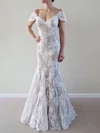 Trumpet/Mermaid Off-the-shoulder Lace Floor-length Wedding Dresses With Appliques Lace #Milly00022823
