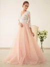 Ball Gown V-neck Tulle Sweep Train Wedding Dresses With Appliques Lace #Milly00022828
