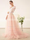 Princess V-neck Tulle Sweep Train Appliques Lace 3/4 Sleeve Pretty Wedding Dresses #Milly00022828