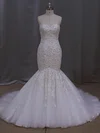 Trumpet/Mermaid Sweetheart Tulle Court Train Wedding Dresses With Sequins #Milly00022829