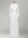A-line V-neck Lace Chiffon Floor-length Wedding Dresses With Sashes / Ribbons #Milly00022834