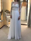 A-line Illusion Chiffon Floor-length Wedding Dresses With Appliques Lace #Milly00022836