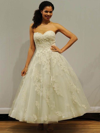 Ball Gown Sweetheart Tulle Ankle-length Appliques Lace Classic Wedding Dresses #Milly00022838