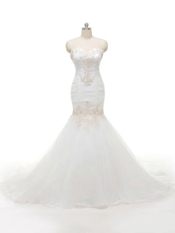 Trumpet/Mermaid Sweetheart Organza Sweep Train Wedding Dresses With Appliques Lace #Milly00022840