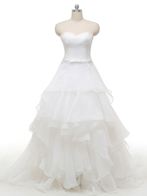 Princess Sweetheart Organza Court Train Appliques Lace Original Wedding Dresses 