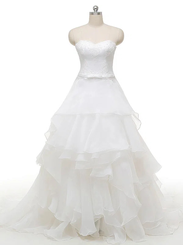 Ball Gown Sweetheart Organza Court Train Wedding Dresses With Appliques Lace #Milly00022841
