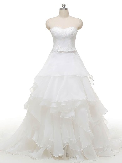 Princess Sweetheart Organza Court Train Appliques Lace Original Wedding Dresses #Milly00022841