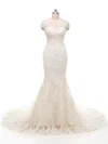 Trumpet/Mermaid V-neck Tulle Court Train Wedding Dresses With Appliques Lace #Milly00022845