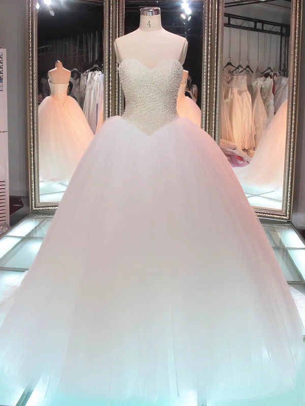 Ball Gown Sweetheart Tulle Floor-length Wedding Dresses With Pearl Detailing #Milly00022847