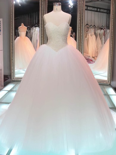 Boutique Ball Gown Sweetheart Tulle Floor-length Pearl Detailing Lace-up Wedding Dresses #Milly00022847