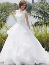 Ball Gown One Shoulder Tulle Sweep Train Flower(s) Glamorous Wedding Dresses #Milly00022850