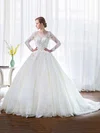 Ball Gown Illusion Tulle Chapel Train Wedding Dresses With Appliques Lace #Milly00022851
