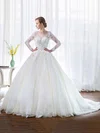 Classy Ball Gown Scoop Neck Tulle Lace Chapel Train Appliques Lace Long Sleeve Wedding Dresses #Milly00022851