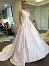 Ball Gown One Shoulder Satin Sweep Train Wedding Dresses With Pockets #Milly00022855