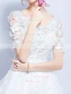 A-line V-neck Organza Tulle Asymmetrical Appliques Lace Short Sleeve High Low Sweet Wedding Dresses #Milly00022858