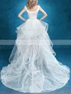 Unique A-line V-neck Tulle Asymmetrical Appliques Lace High Low Wedding Dresses #Milly00022859