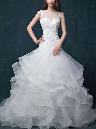 Trumpet/Mermaid Illusion Organza Court Train Wedding Dresses With Tiered #Milly00022860