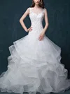 Fabulous Trumpet/Mermaid Scoop Neck Organza Tulle Court Train Appliques Lace Open Back Wedding Dresses #Milly00022860