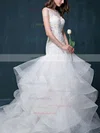Fabulous Trumpet/Mermaid Scoop Neck Organza Tulle Court Train Appliques Lace Open Back Wedding Dresses #Milly00022860